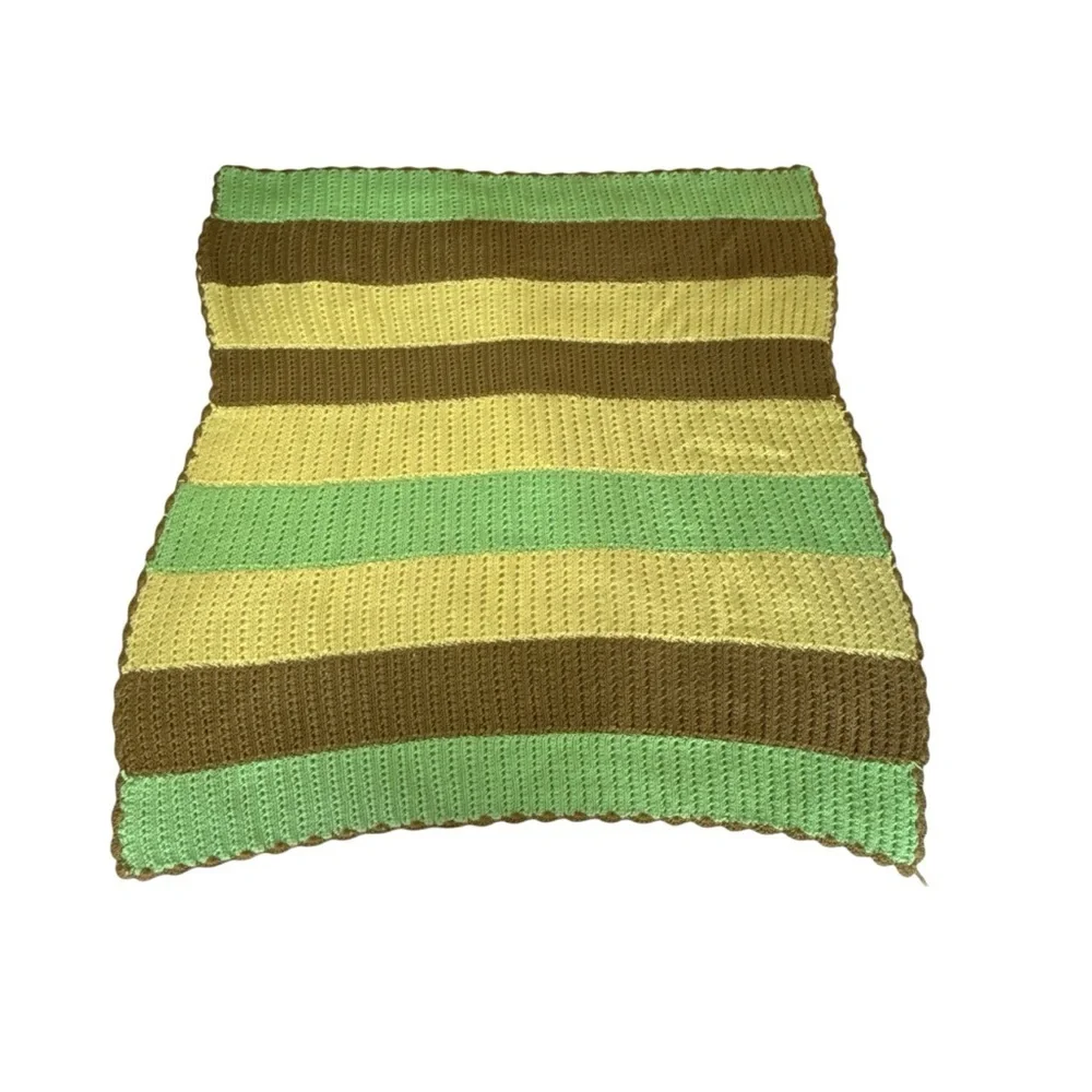 Handmade Afghan Blanket Yellow Brown Green Crochet Boho Throw Granny 47x50 Couch